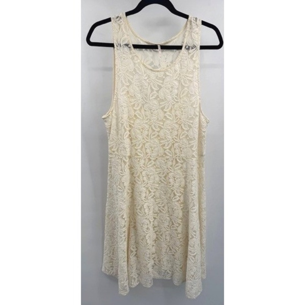 Free People Ivory Floral Lace Sleeveless Mini Dress LARGE Coquette Romantic
